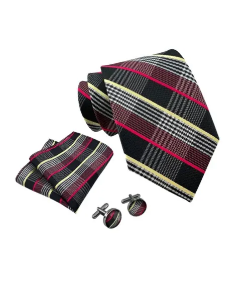 Sort, Bordeaux og Gult Ternet Slips