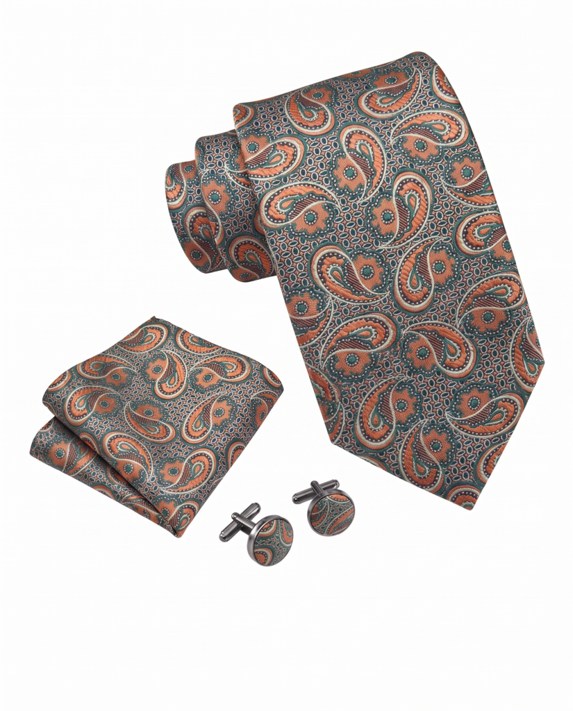 Elegant Paisley slips i rust og petroliumsfarver