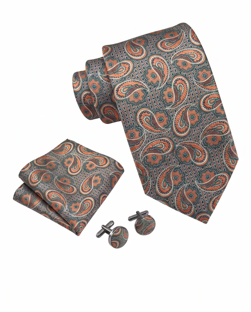Elegant Paisley slips i rust og petroliumsfarver
